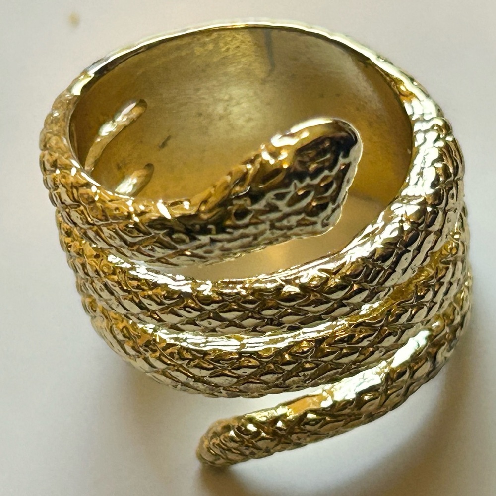 Gold Snake Wrap Ring Size 6 Whimsygoth Serpent Statement Ring Witchy Jewelry - Picture 7 of 10